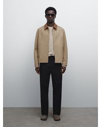 MASSIMO DUTTI - Jacke Aus Baumwolle Mit Lederkragen - Lyst