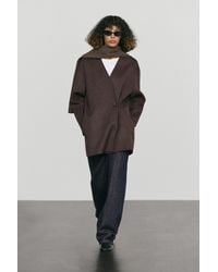 MASSIMO DUTTI - Wool Blend Coat With Scarf Detail - Lyst