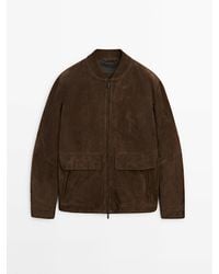 MASSIMO DUTTI - Suede Leather Bomber Jacket With Pockets - Lyst