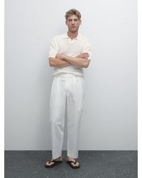 MASSIMO DUTTI - Strick-Poloshirt Mit V-Ausschnitt Und Lochmuster - Lyst