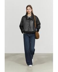 MASSIMO DUTTI - Nappa Leather Bomber Jacket With Button Detail - Lyst