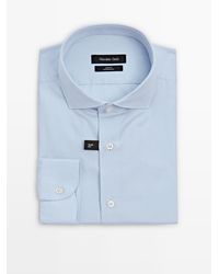 MASSIMO DUTTI - Slim Fit Micro-Checked 100% Cotton Shirt - Lyst