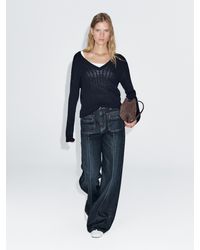 MASSIMO DUTTI - Jersey Punto Trenzado Cuello Pico - Lyst