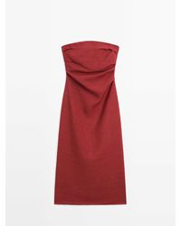 MASSIMO DUTTI - Strapless Linnen Midi-Jurk - Lyst