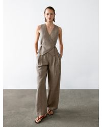 MASSIMO DUTTI - Gilet Court Cache-Cœur 100 Lin - Lyst
