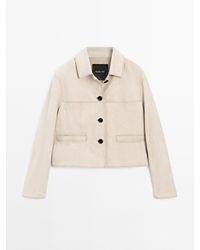 MASSIMO DUTTI - Kort Suède Leren Jack Met Sierstiksel - Lyst