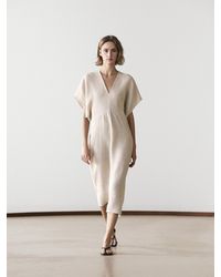 MASSIMO DUTTI 100% Linen Round Neck Midi Dress in Red | Lyst UK MASSIMO DUTTI 100% Linen Round Neck Midi Dress in Red | Lyst UK