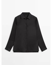 MASSIMO DUTTI - Satijnen Blouse Met Lange Mouw En Splitten - Lyst