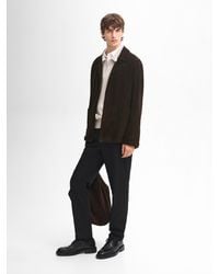 MASSIMO DUTTI - Chaqueta Bolsillo Plastrón Piel Ante - Lyst
