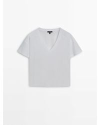 MASSIMO DUTTI - Cotton V-Neck T-Shirt - Lyst