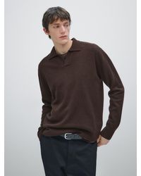 MASSIMO DUTTI - Wool Blend V-Neck Polo Sweater - Lyst