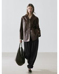 MASSIMO DUTTI - 100% Nappa Leather Blazer With Buttons - Lyst