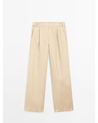 MASSIMO DUTTI - 100% Linnen Wide Leg Broek Met Elastiek - Lyst