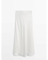 MASSIMO DUTTI - Long Satin Skirt With Sash-Effect Waistband - Lyst