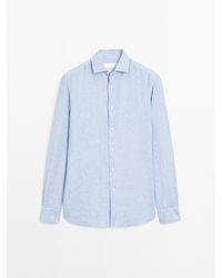 MASSIMO DUTTI - Regular Fit Gestreept 100% Linnen Overhemd - Lyst