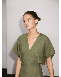 MASSIMO DUTTI - Short Sleeve Linen Midi Dress - Lyst