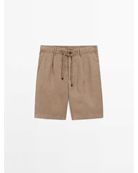MASSIMO DUTTI - 100% Linnen Bermuda - Lyst