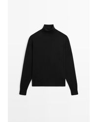 MASSIMO DUTTI - 100% Wollen Gebreide Trui Met Rolkraag - Lyst