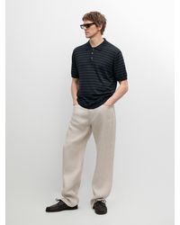 MASSIMO DUTTI - Cotton Blend Knit Polo Shirt With Striped Detail - Lyst