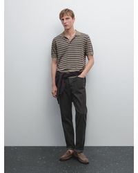 MASSIMO DUTTI - Short Sleeve Striped Knit Polo Shirt - Lyst