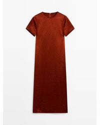 MASSIMO DUTTI - Soepelvallende Satijnen Midi-Jurk - Lyst