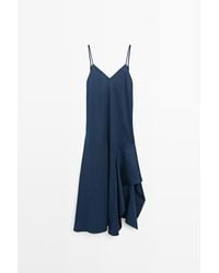 MASSIMO DUTTI - Asymmetrische 100% Linnen Midi-Jurk - Lyst
