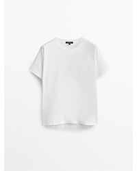 MASSIMO DUTTI Cotton T-shirt With Contrast Topstitching in Cream (White) |  Lyst