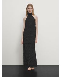 MASSIMO DUTTI - Long Pleated Halterneck Dress - Lyst