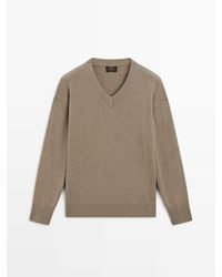 MASSIMO DUTTI - 100% Kasjmier Tricot Trui Met V-Hals - Lyst