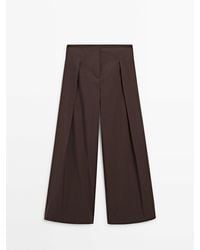 MASSIMO DUTTI - Wide-Leg Poplin Trousers With Pleated Detail - Lyst