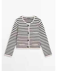 MASSIMO DUTTI - Striped Knit Textured Cardigan With Buttons - Lyst