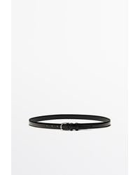MASSIMO DUTTI - Nappa Leather Belt With Topstitching And Oval Buckle - Lyst