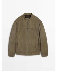 MASSIMO DUTTI - Suede Leather Bomber Jacket With Zip - Lyst