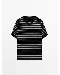 MASSIMO DUTTI - 100% Katoenen Gestreept Tricot T-Shirt - Lyst