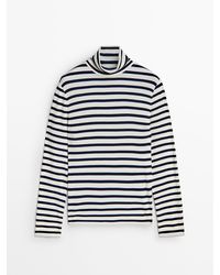MASSIMO DUTTI - Long Sleeve Striped T-Shirt With A High Collar - Lyst