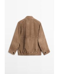 MASSIMO DUTTI - Suede Leather Bomber Jacket With Scarf Detail - Lyst