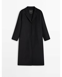 MASSIMO DUTTI - Long Wool Blend Coat With Strap - Lyst