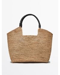 MASSIMO DUTTI - Raffia Tote Bag With Leather Handles - Lyst