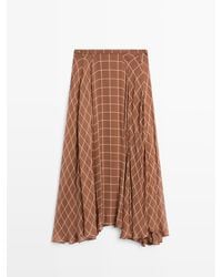 MASSIMO DUTTI - Lange Soepelvallende Rok Met Dambordruit - Lyst