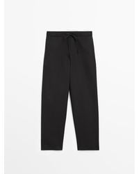 MASSIMO DUTTI - Cotton And Linen Blend Trousers With Drawstrings - Lyst