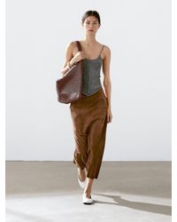 MASSIMO DUTTI - Suede Leather Midi Skirt - Lyst