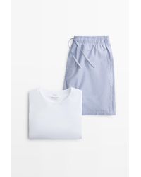 MASSIMO DUTTI - Short Sleeve T-Shirt And Striped Shorts Pajamas - Lyst