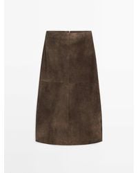MASSIMO DUTTI - Straight Suède Leren Rok - Lyst
