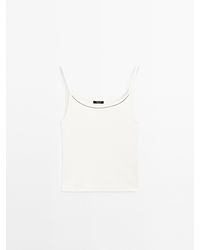 MASSIMO DUTTI - Gebreide Top Met Kanten Afwerking En Bandjes - Lyst