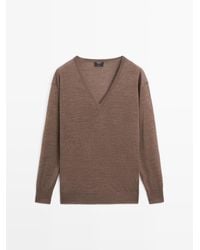 MASSIMO DUTTI - 100% Wollen Tricot Trui Met V-Hals - Lyst