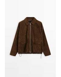 MASSIMO DUTTI - Oversized Bomberjack Van Leer En Suède - Lyst