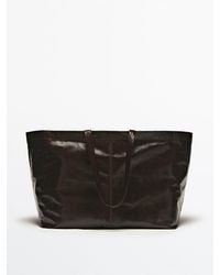 MASSIMO DUTTI - Maxi Crackled Leather Tote Bag - Lyst