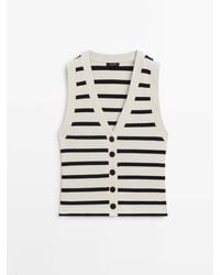 MASSIMO DUTTI - Striped Ribbed Cotton Waistcoat With Buttons - Lyst