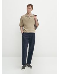 MASSIMO DUTTI - Ribbed Knit Cotton And Linen Blend Polo Shirt - Lyst