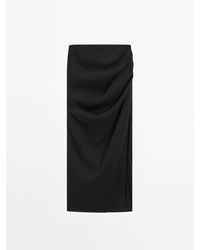 MASSIMO DUTTI - Long Linen Blend Skirt With Gathered Detail - Lyst